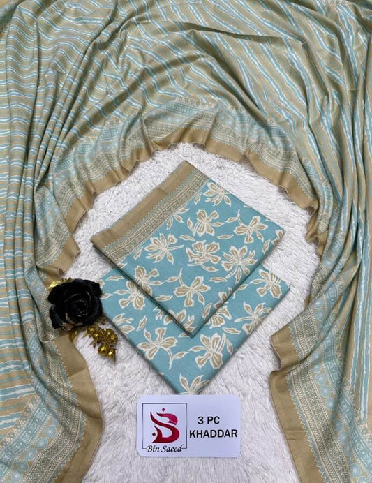 Original Bin Saeed Khaddar 3pc unstitched front print design