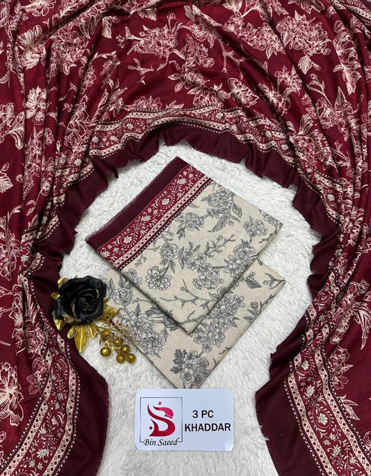 Bin Saeed Khaddar 3PC unstitched suit front view