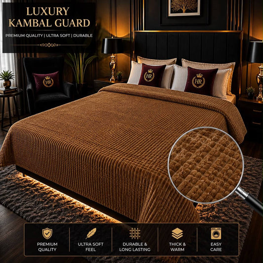 Rich brown premium luxury bubble AC blanket for a double bed, showing ultra-soft fleece texture and embossed design.