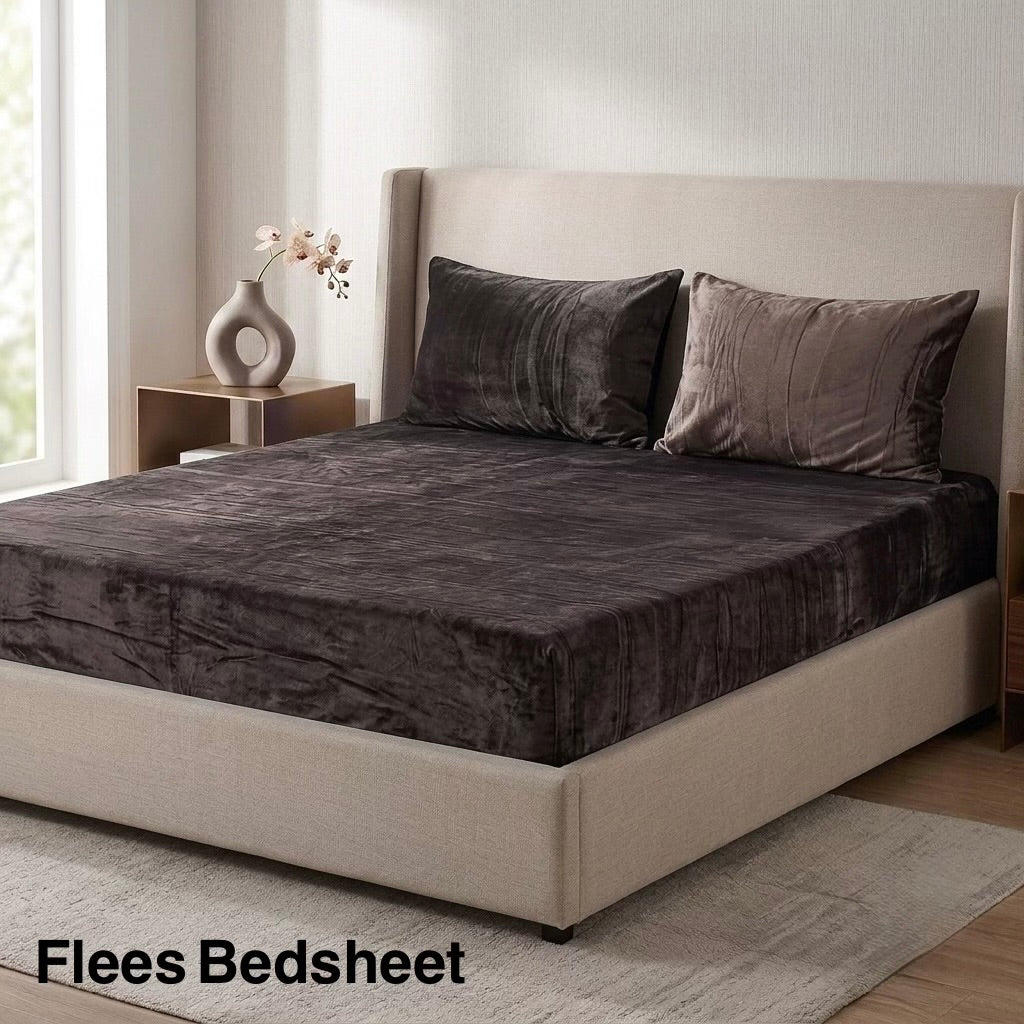 True color view of deep chocolate brown fleece bedsheet shade