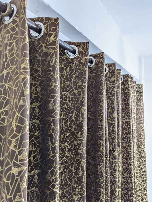 Export Golden Sparkles Jacquard Bedroom Curtains 8x4 Feet with Steel Rings