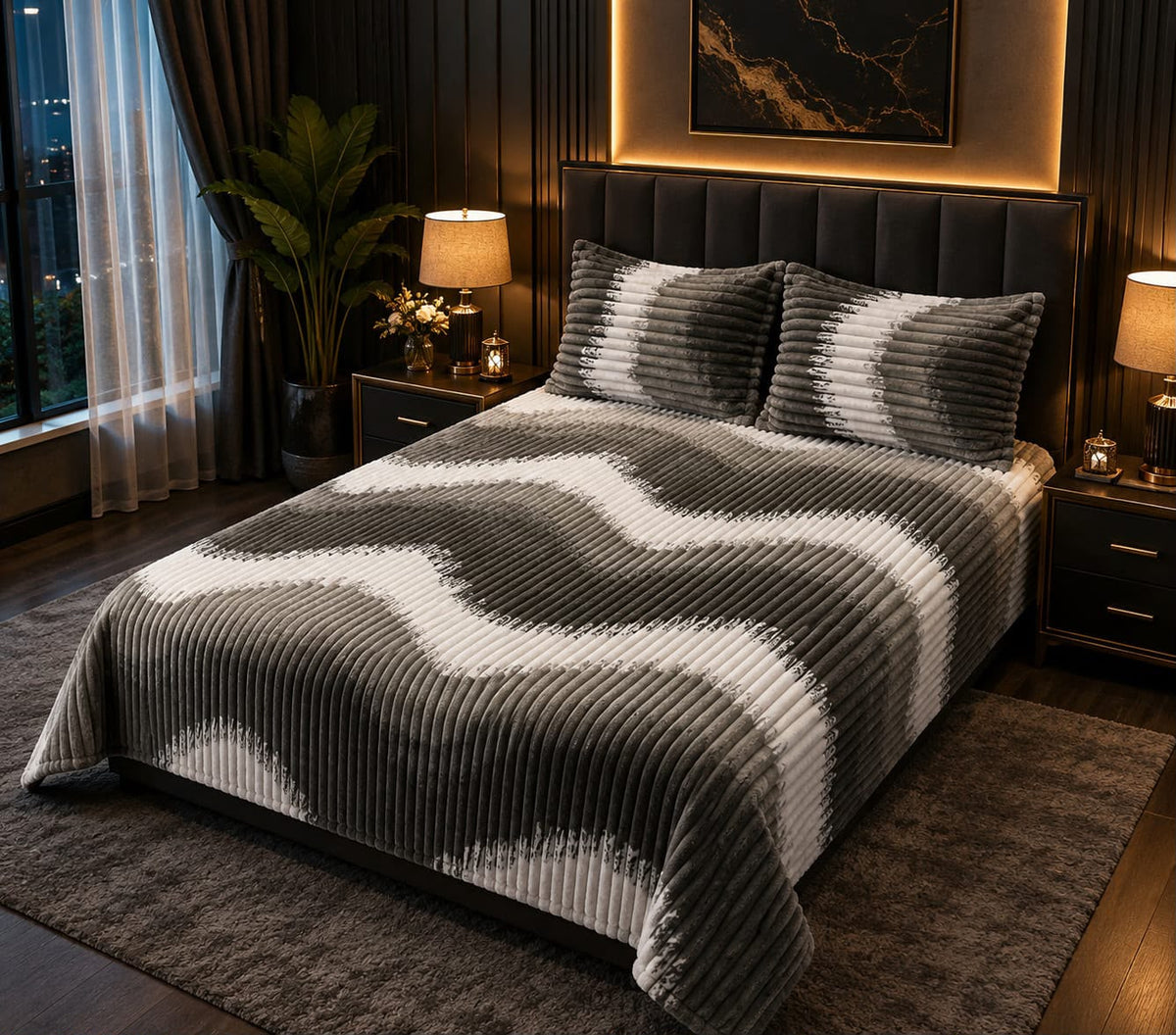 King size grey and white chevron fleece bedsheet for bridal jehaiz
