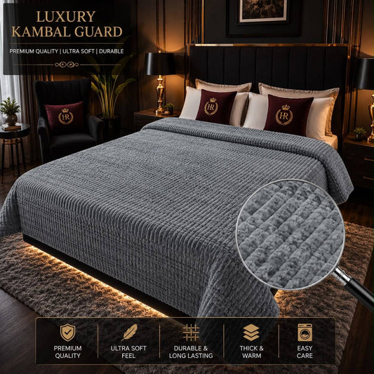 Grey luxury bubble AC blanket for double bed, highlighting the ultra-soft premium fleece and elegant embossed texture.