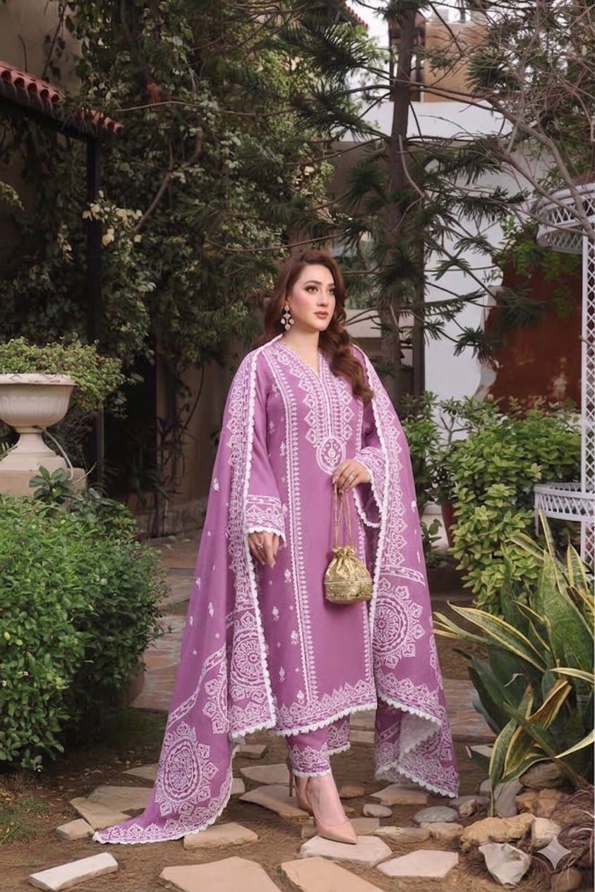Digital printed Pashmina shawl draped beautifully, included with the unstitched Aneelas suit