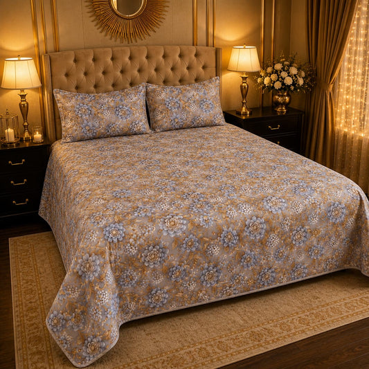 Crystal Cotton 3D digital printed king size bedsheet set