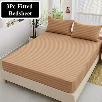 Luxury 3PC China Satin stripe fitted bed sheet set for king size bed in bedroom