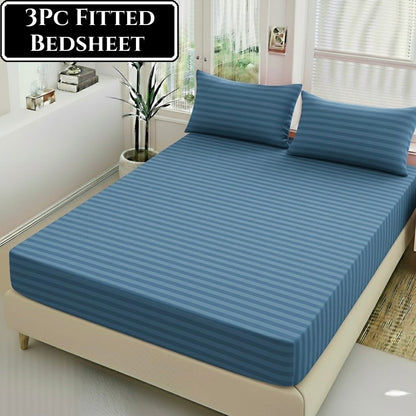 Luxury 3PC China Satin stripe fitted bed sheet set for king size bed in bedroom