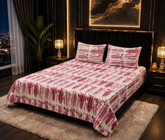 King size pink and white brushed stripe fleece bedsheet for bridal jehaiz