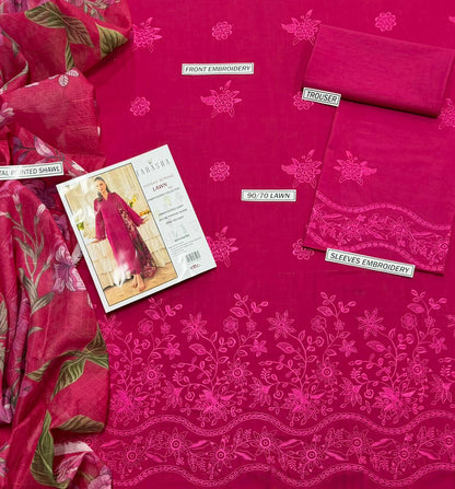 Farasha fancy lawn 3pc Embroidery