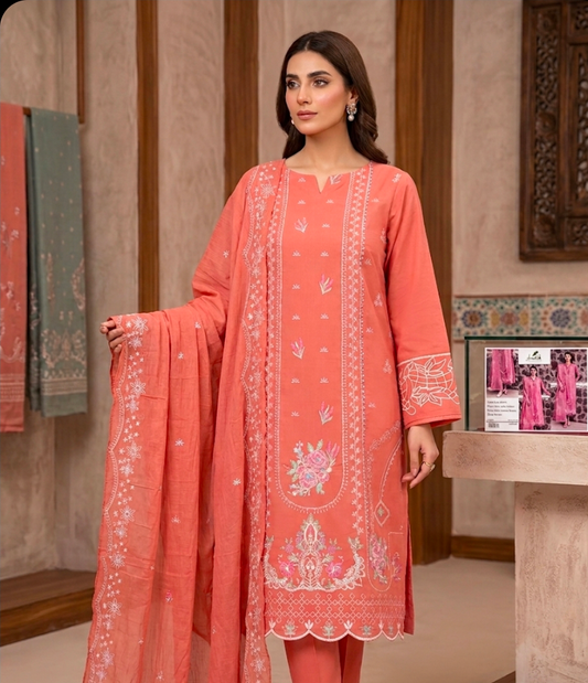 Qalamkar fancy lawn 3pc Embroidery