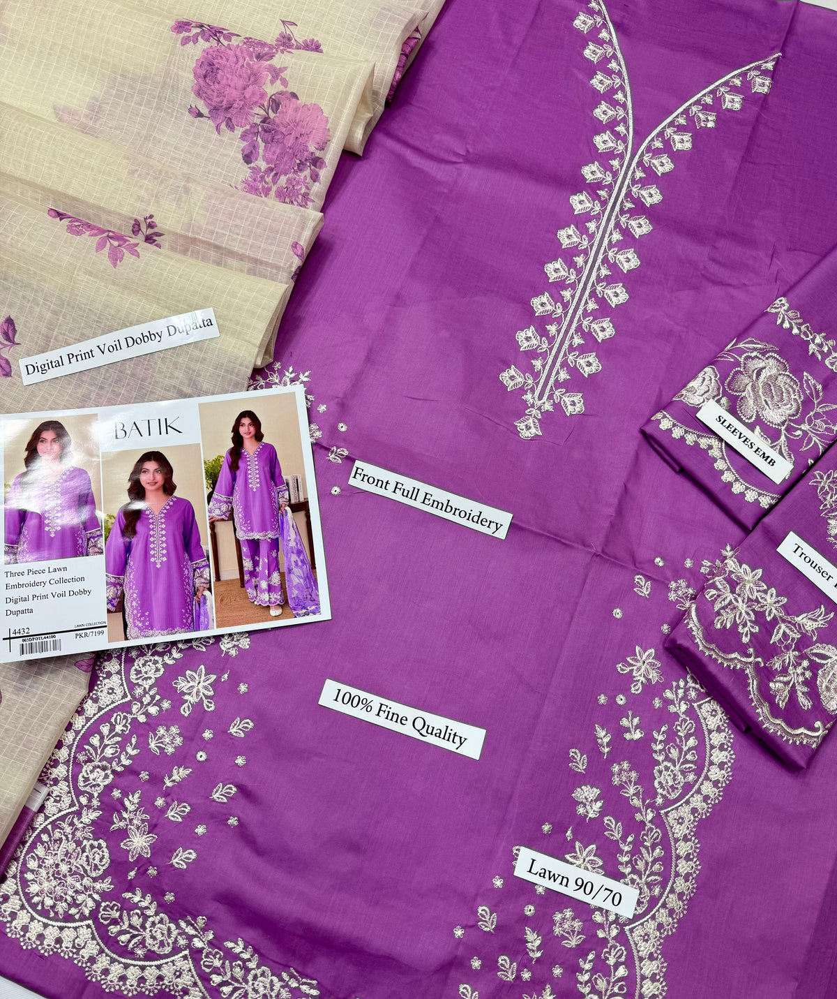 Batik fancy lawn 3pc Embroidery