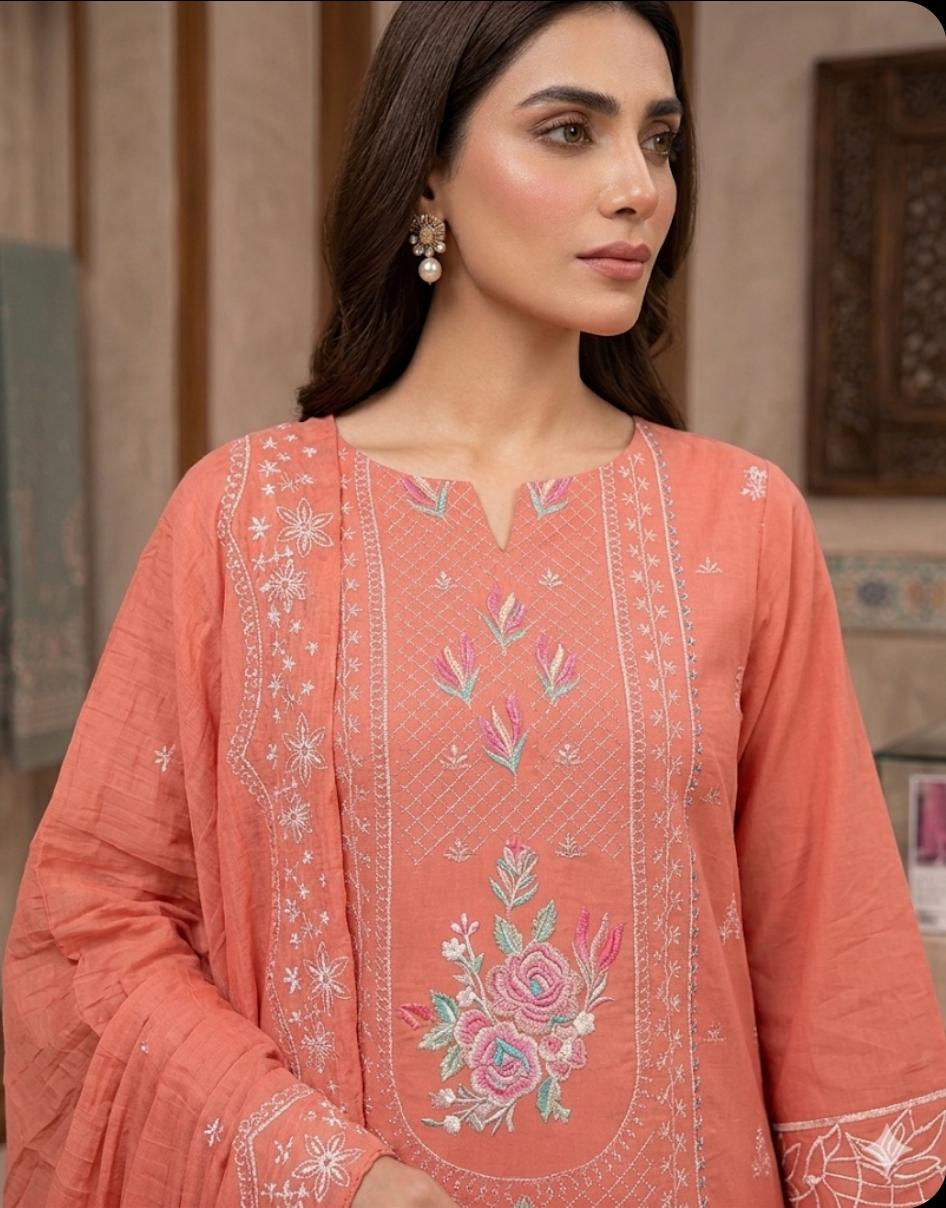 Qalamkar fancy lawn 3pc Embroidery