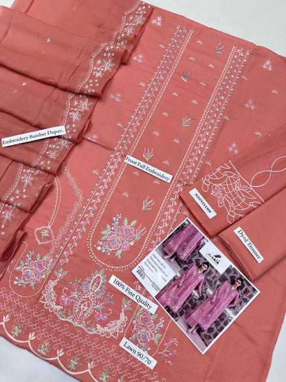 Qalamkar fancy lawn 3pc Embroidery