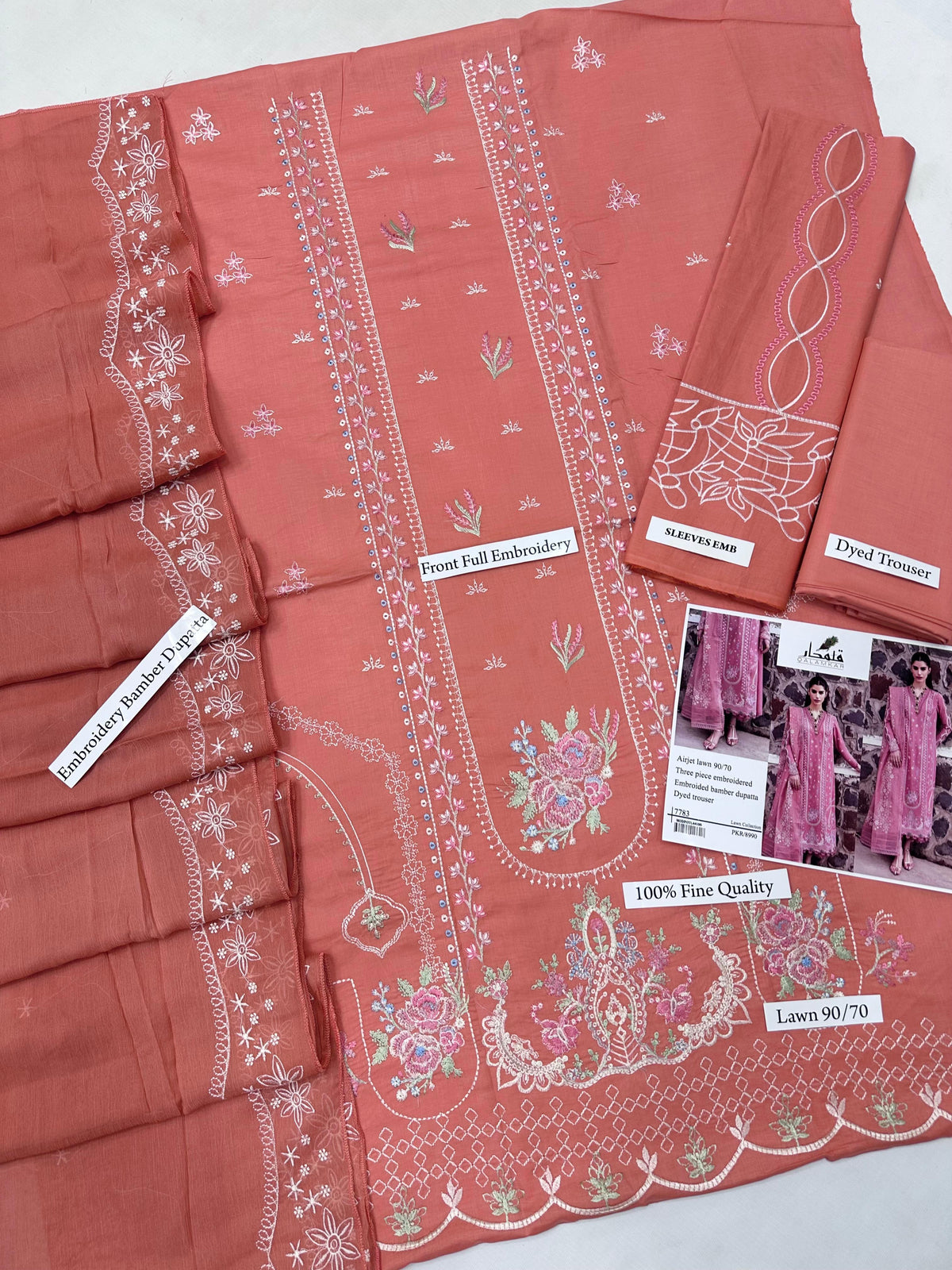 Qalamkar fancy lawn 3pc Embroidery